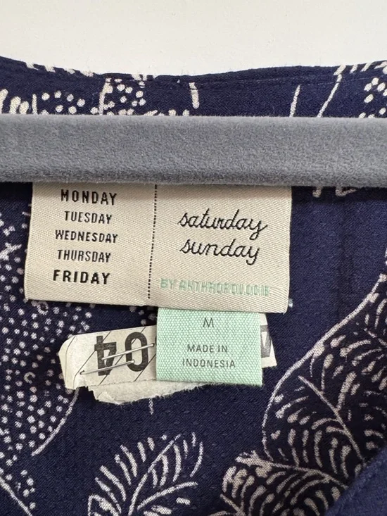 Anthropologie Navy Blue Floral Asymmetrical Tiered Dress - Picture 2 of 3